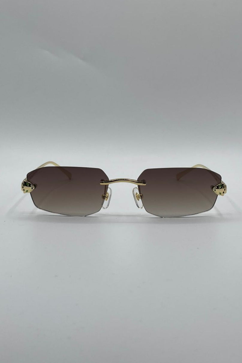 Rimless Golden Frame Sunglasses-129