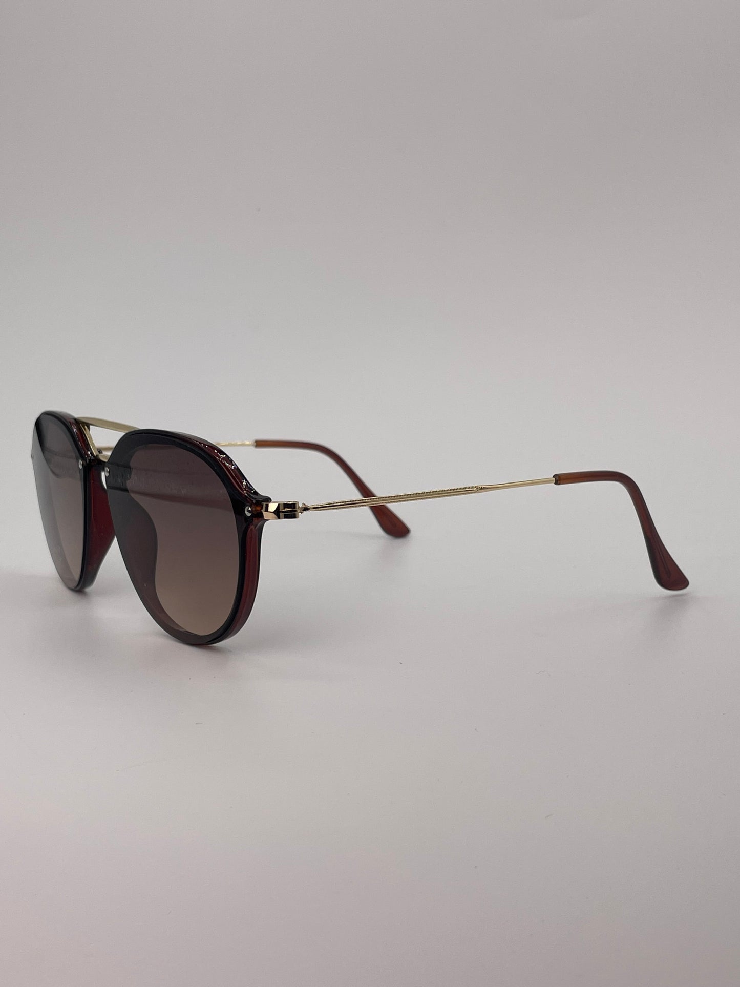 Double bridge sunglass brown body with golden sides-257