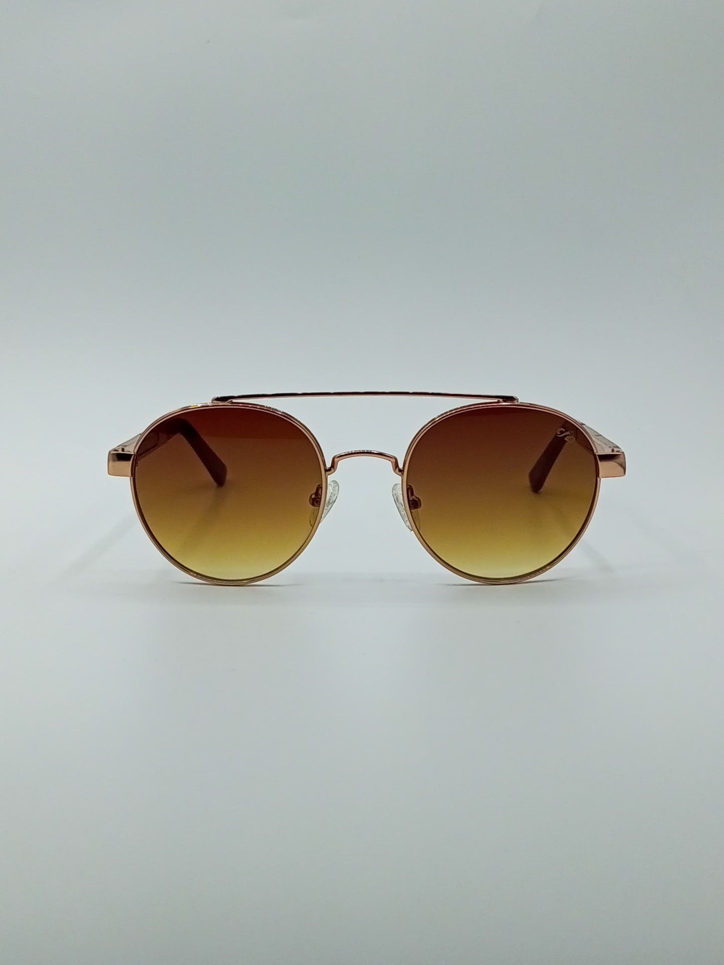 Rose Gold Frame Round Sunglasses Brown Gradient Lenses-235