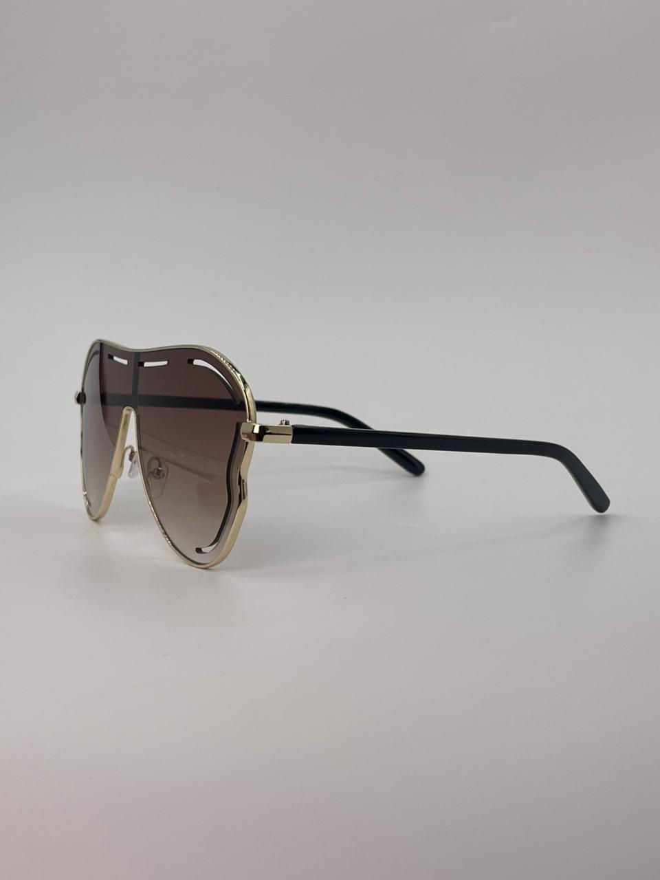 Gold Frame Shield Sunglasses Brown Lenses-247