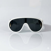 White Frame Shield Sunglasses Black Lenses-244