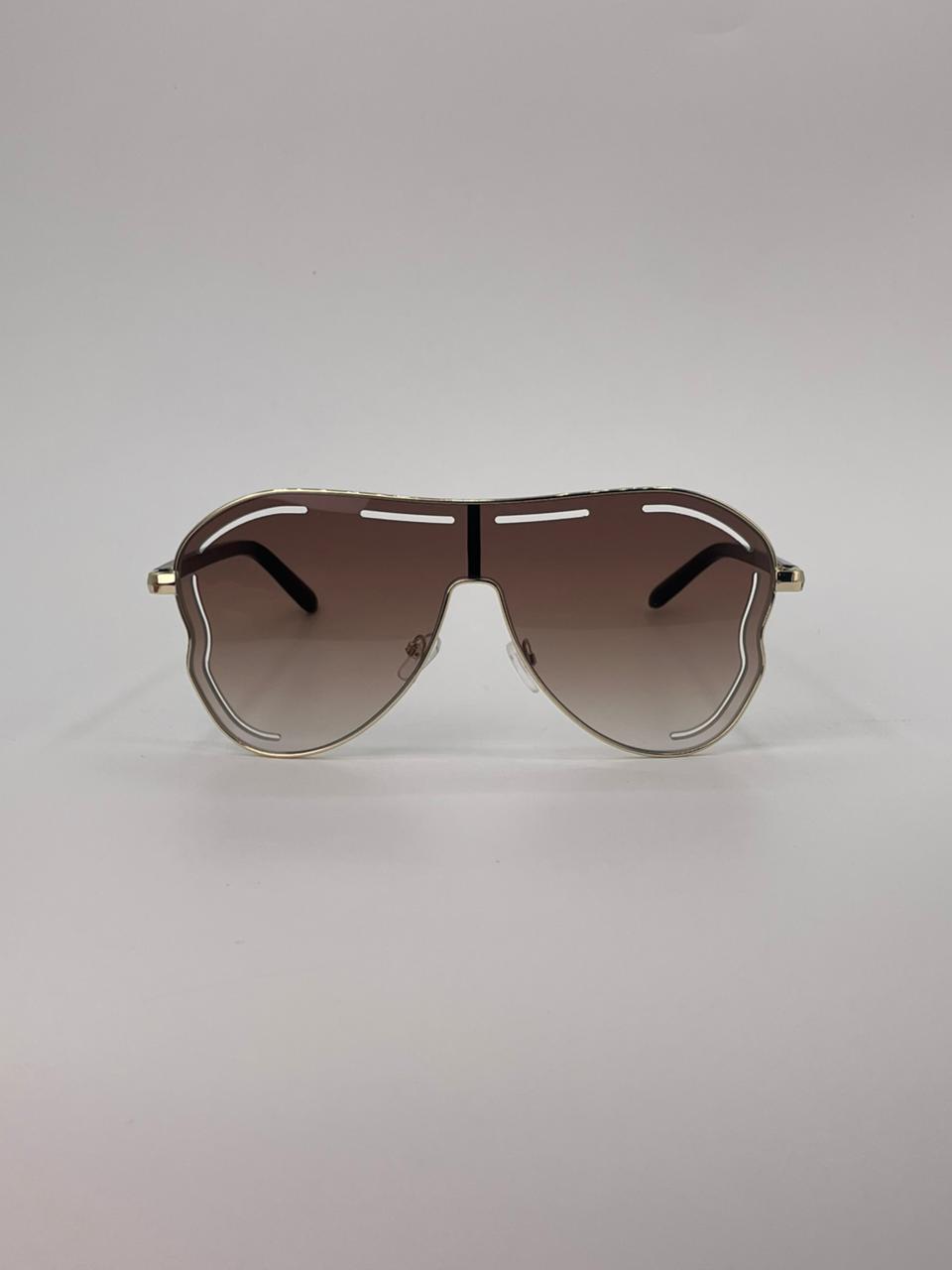 Gold Frame Shield Sunglasses Brown Lenses-247
