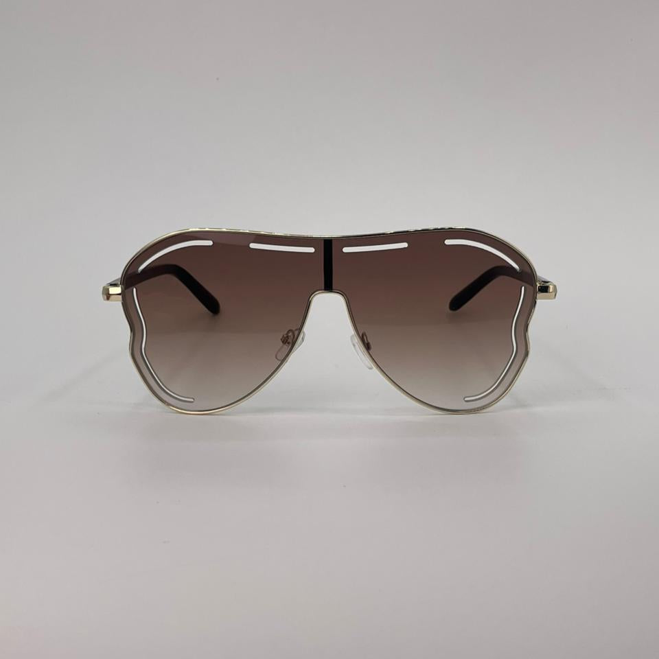 Gold Frame Shield Sunglasses Brown Lenses-247