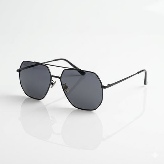 Geometrical Aviator Thin Black Polarized Sunglasses-201