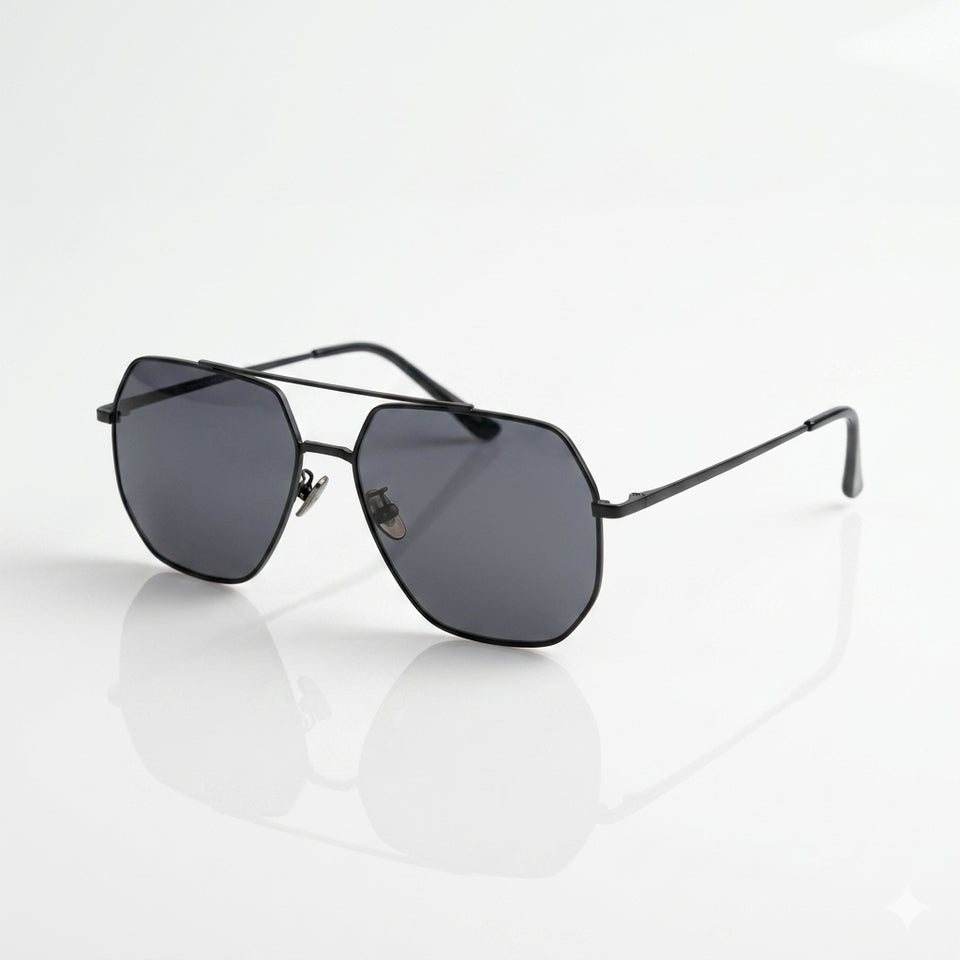 Geometrical Aviator Thin Black Polarized Sunglasses-201