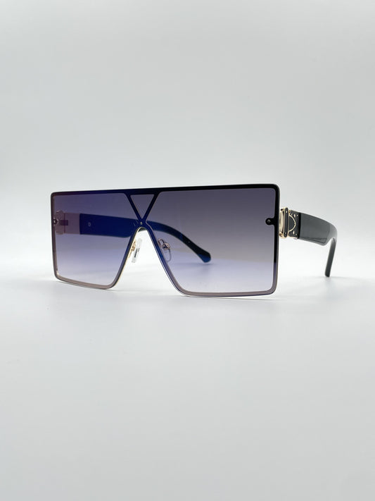 Flat Top Thin Black Frame Women's Sunglasses-094