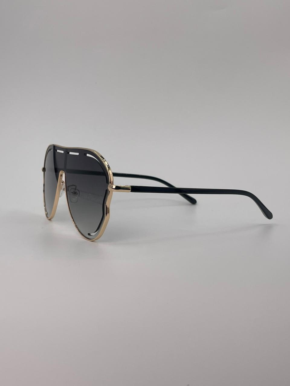 Gold Frame Shield Sunglasses Black Lenses-246