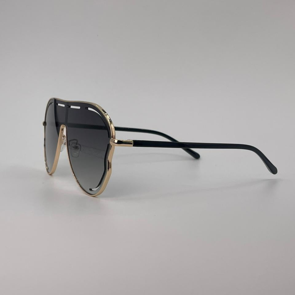Gold Frame Shield Sunglasses Black Lenses-246