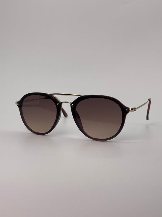 Double bridge sunglass brown body with golden sides-257