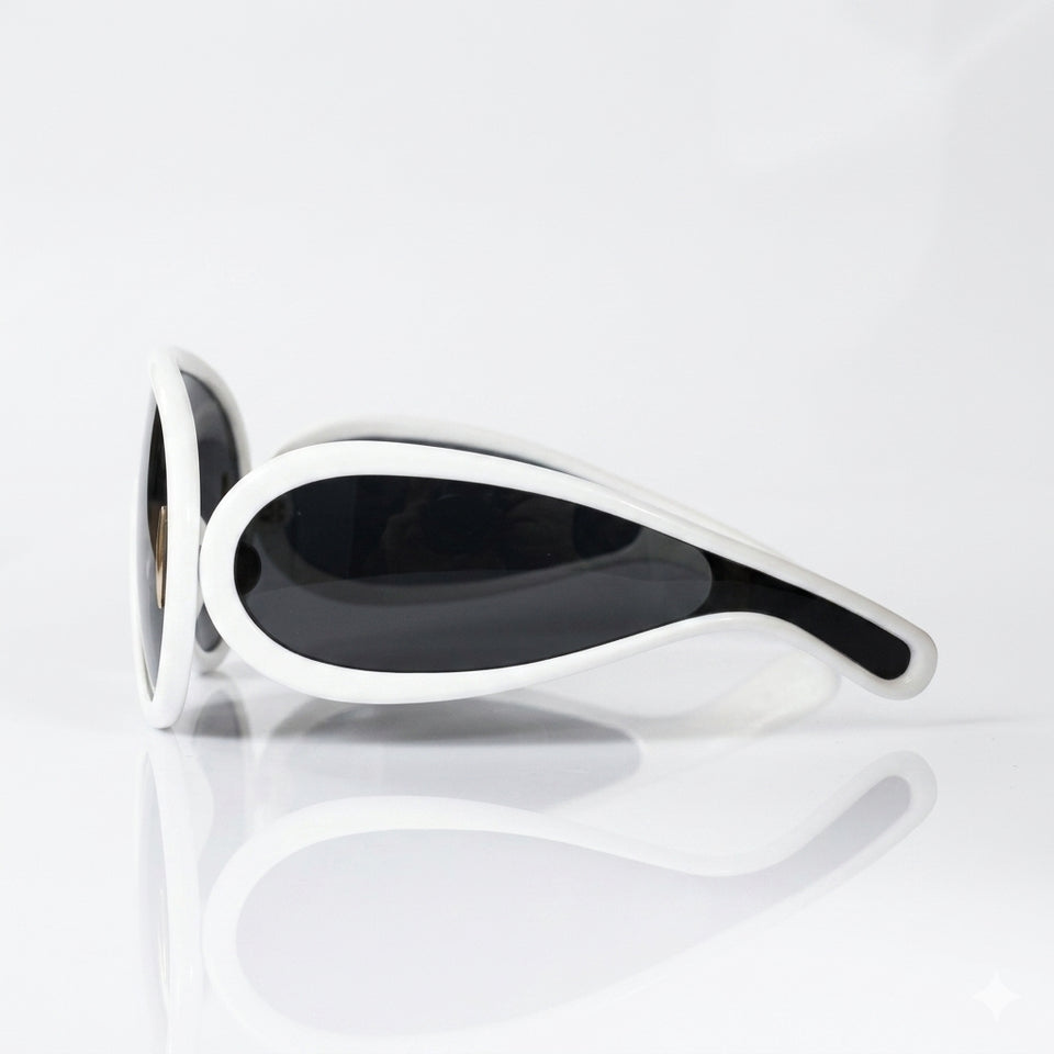 White Frame Shield Sunglasses Black Lenses-244