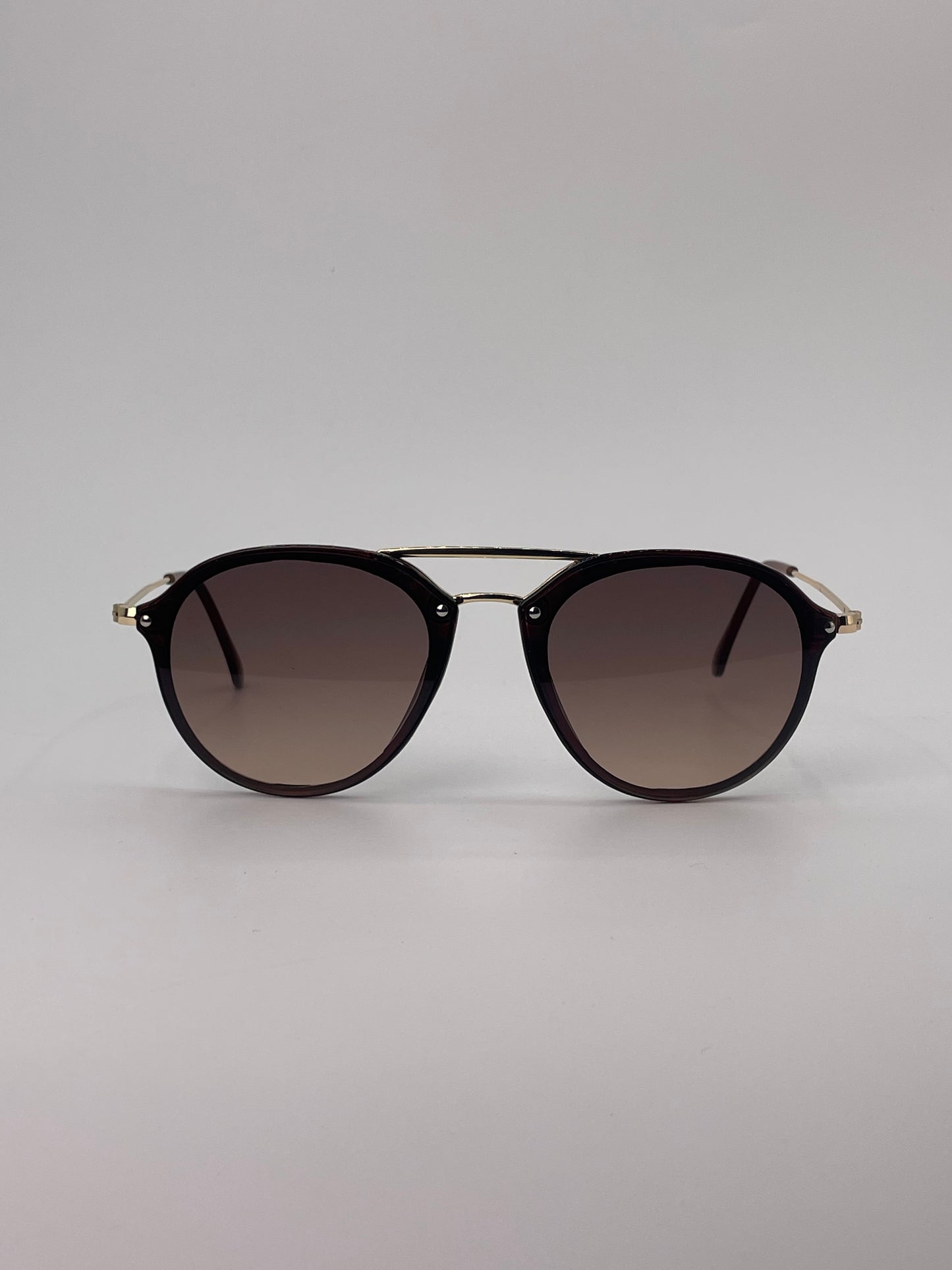 Double bridge sunglass brown body with golden sides-257