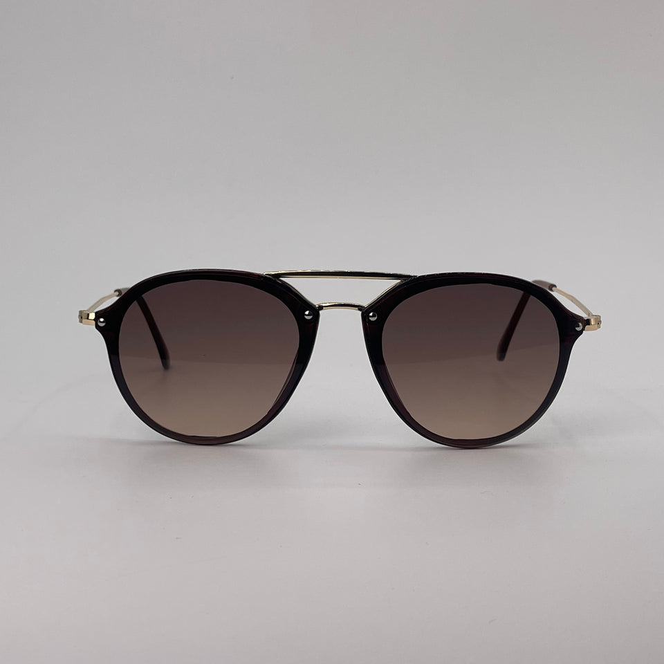 Double bridge sunglass brown body with golden sides-257