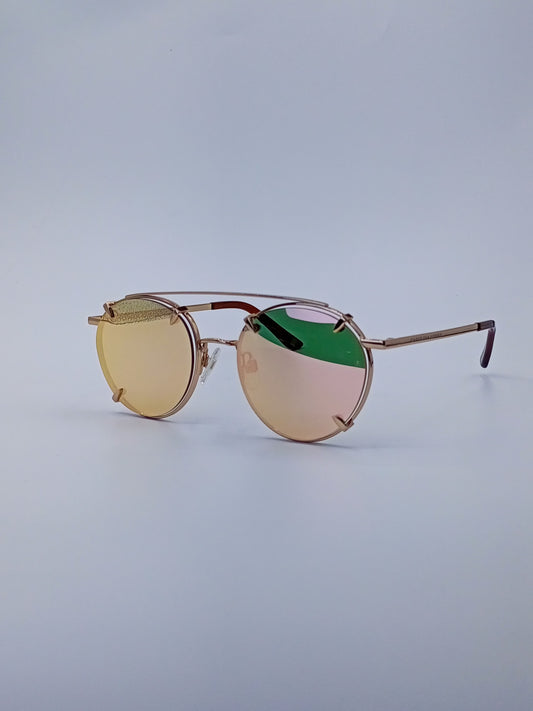Golden Green Pink Gradient Round Sunglasses-223