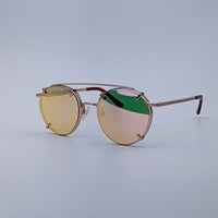 Golden Green Pink Gradient Round Sunglasses-223