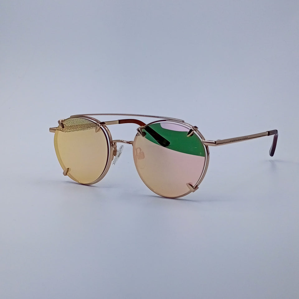 Golden Green Pink Gradient Round Sunglasses-223