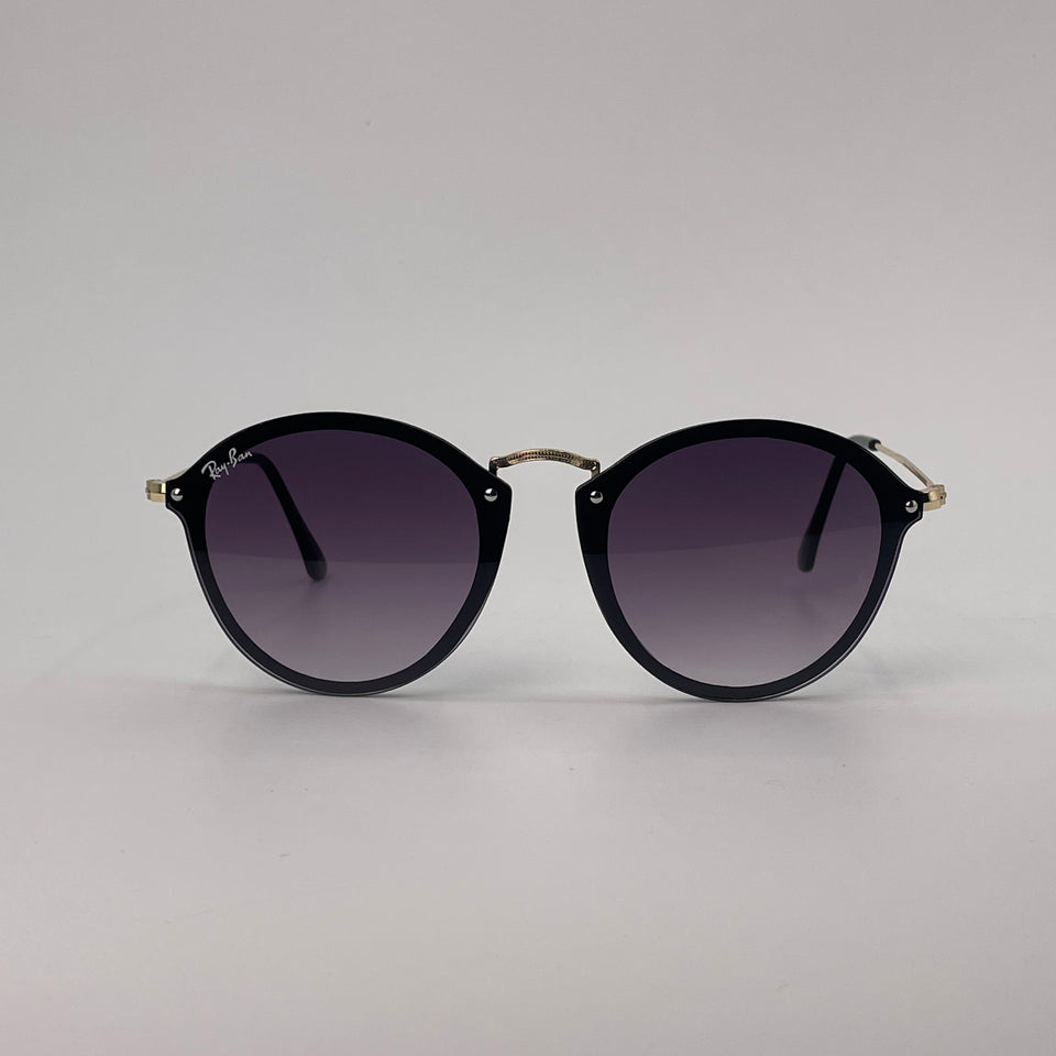 Black round sunglass with gold metal bridge-261
