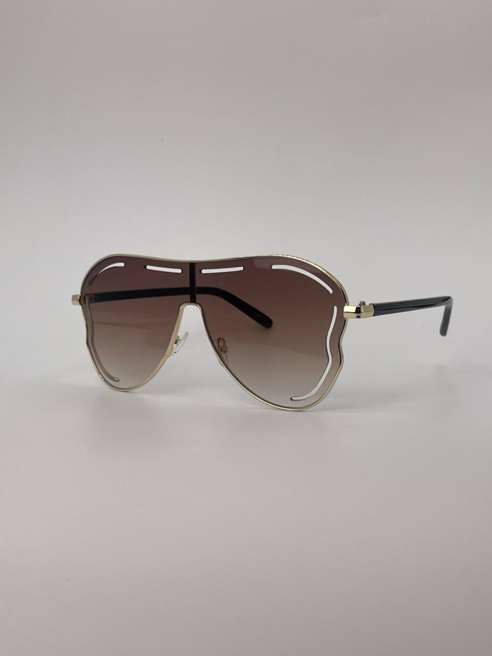 Gold Frame Shield Sunglasses Brown Lenses-247