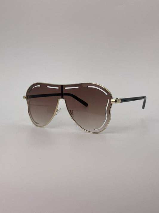Gold Frame Shield Sunglasses Brown Lenses-247