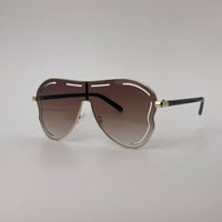 Gold Frame Shield Sunglasses Brown Lenses-247