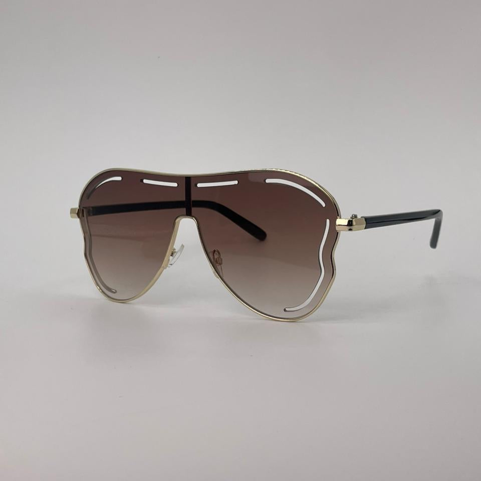 Gold Frame Shield Sunglasses Brown Lenses-247