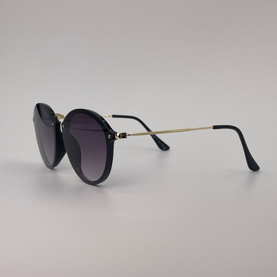 Black round sunglass with gold metal bridge-261
