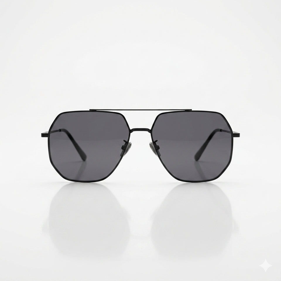 Geometrical Aviator Thin Black Polarized Sunglasses-201
