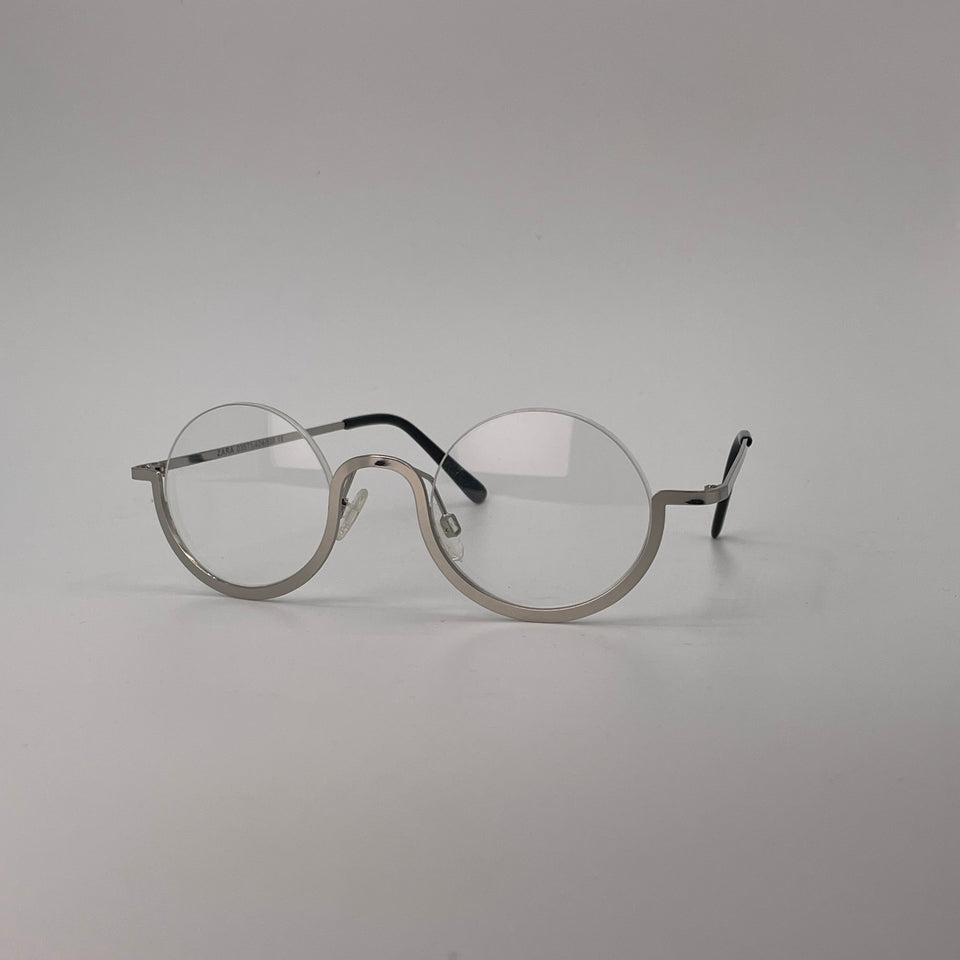 Silver half rimless round optics-444