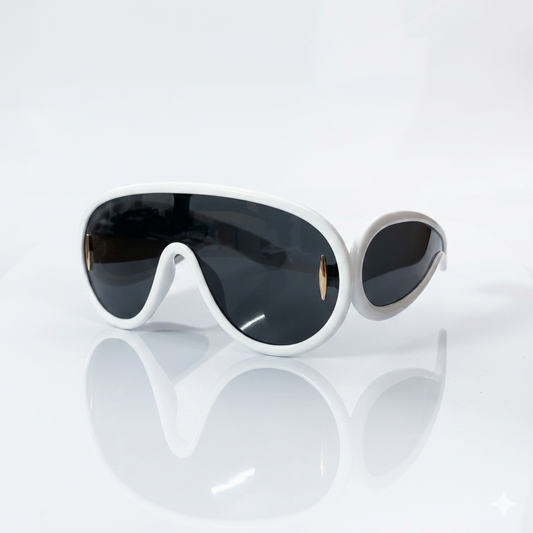 White Frame Shield Sunglasses Black Lenses-244