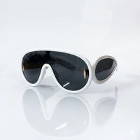 White Frame Shield Sunglasses Black Lenses-244