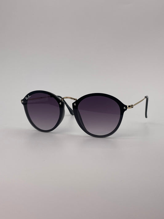 Black round sunglass with gold metal bridge-261