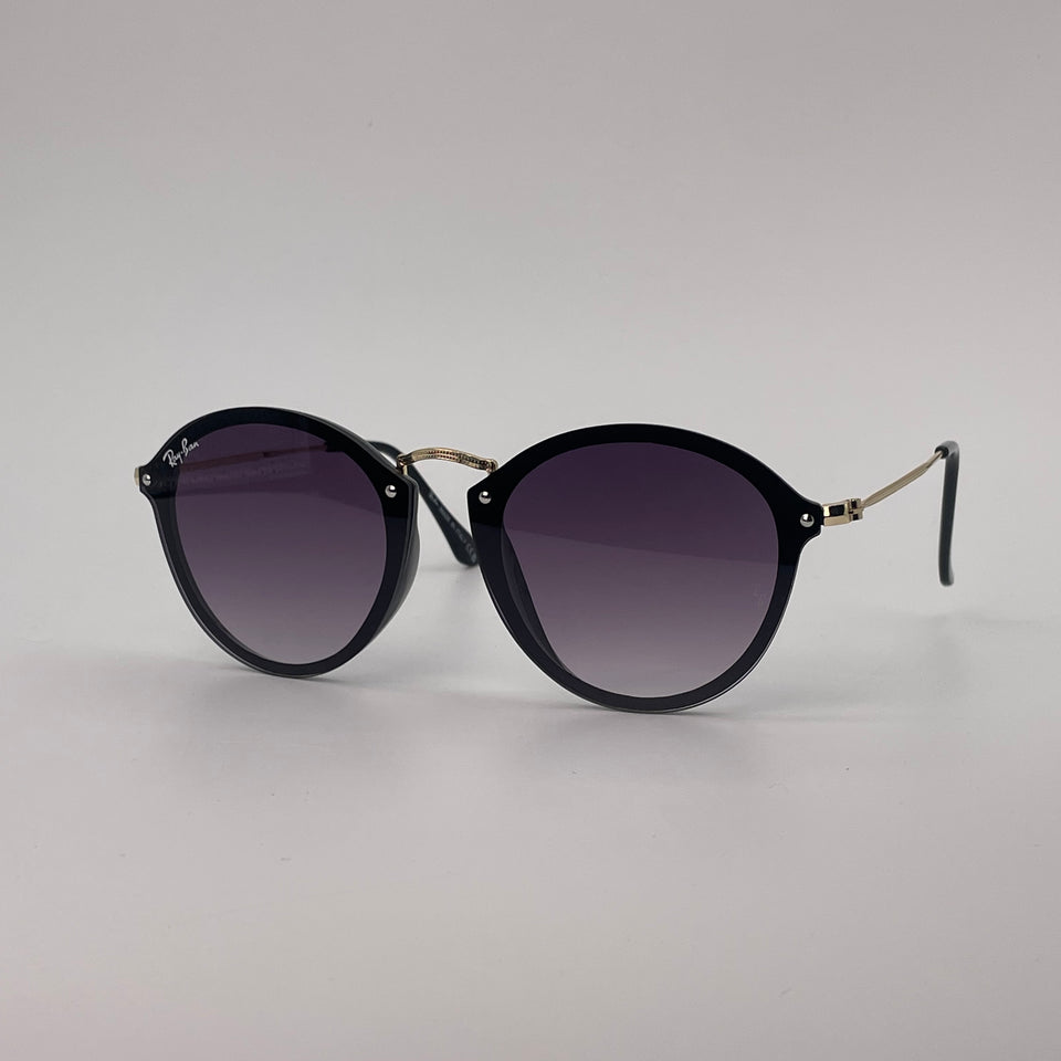 Black round sunglass with gold metal bridge-261