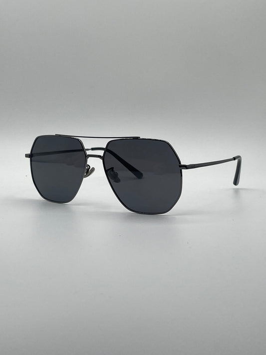 Geometrical Aviator Thin Black Polarized Sunglasses-201