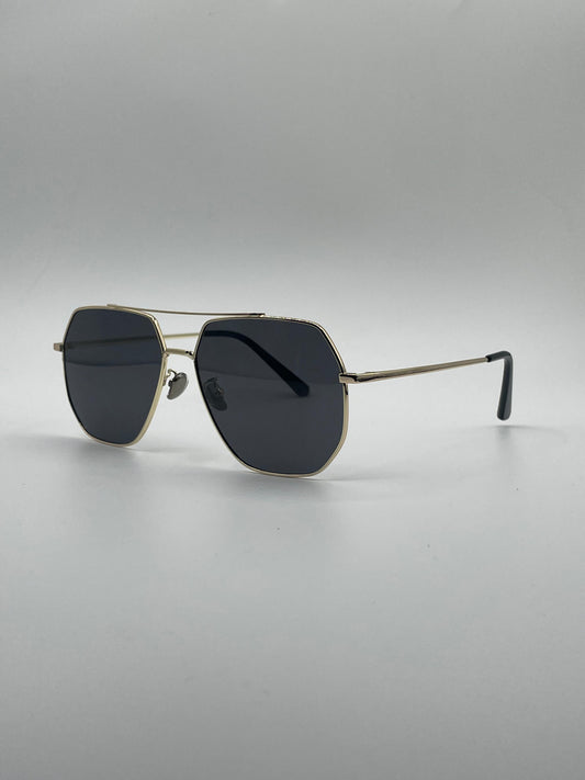 Geometrical Aviator Thin Golden Polarized Sunglasses-202