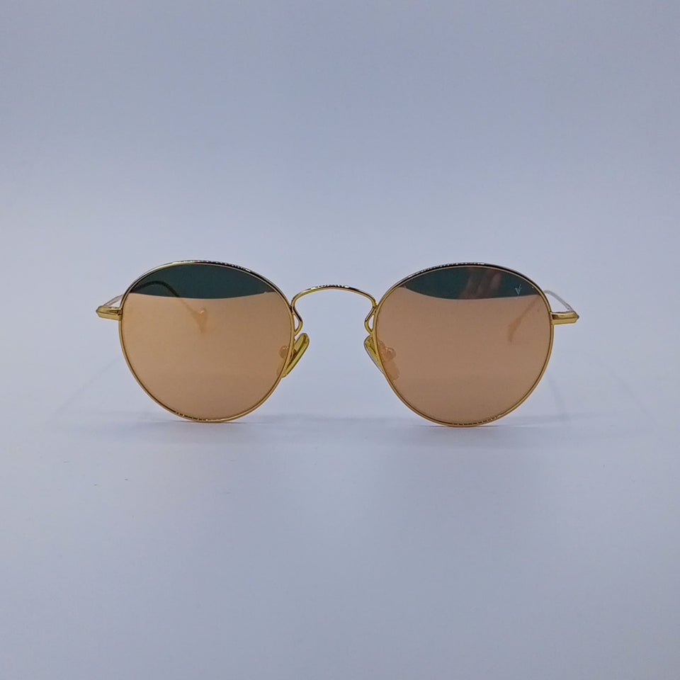 Golden Reflective Round Sunglasses-228