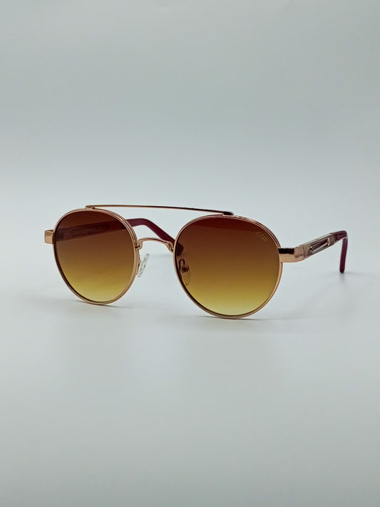 Rose Gold Frame Round Sunglasses Brown Gradient Lenses-235