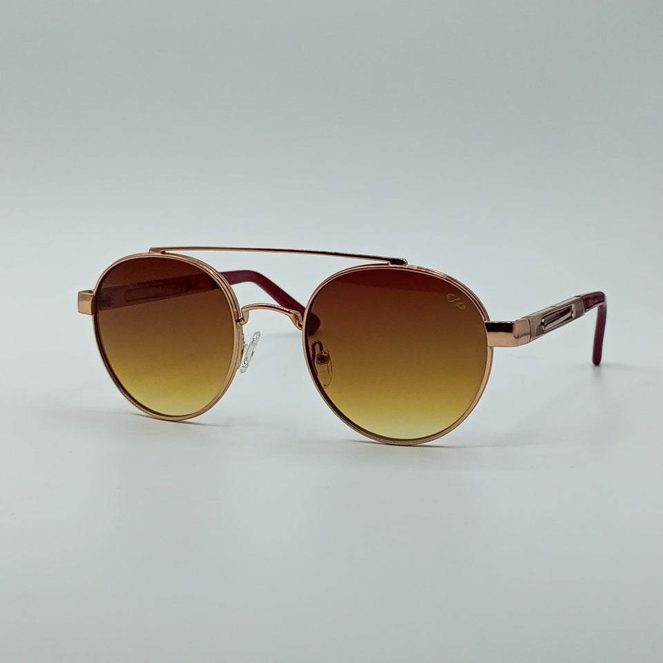 Rose Gold Frame Round Sunglasses Brown Gradient Lenses-235