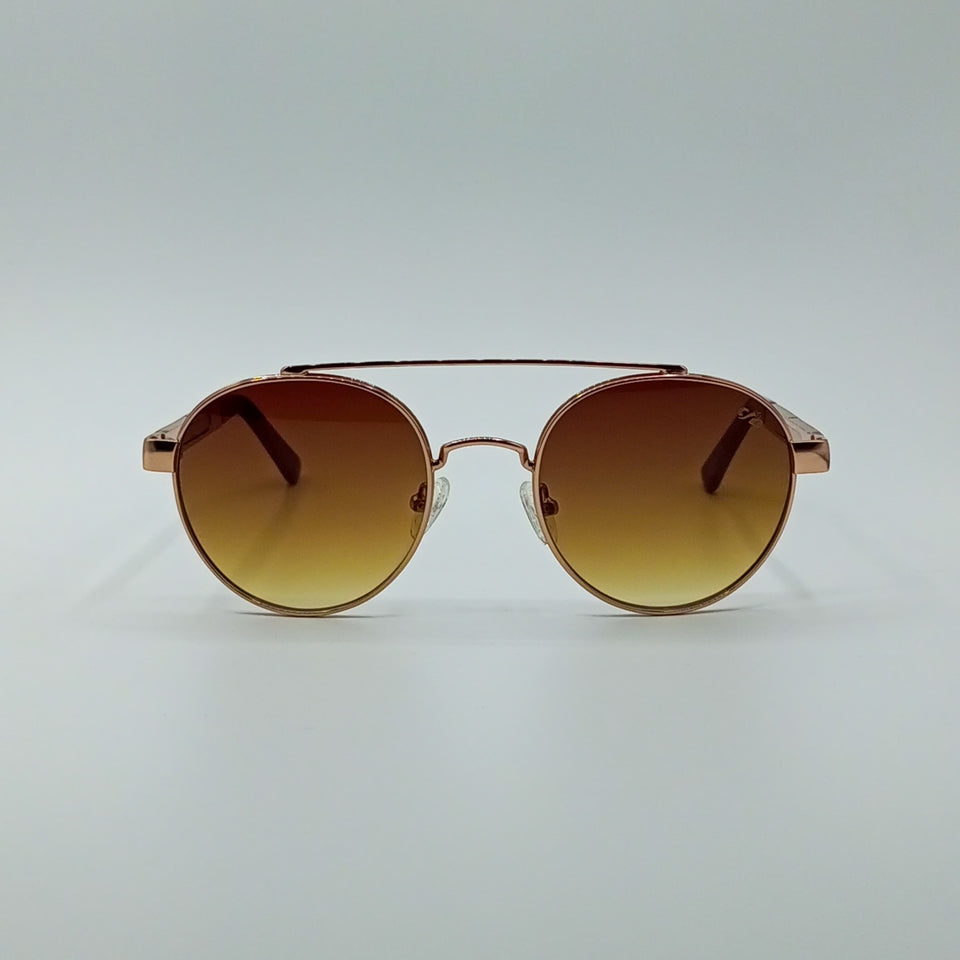 Rose Gold Frame Round Sunglasses Brown Gradient Lenses-235