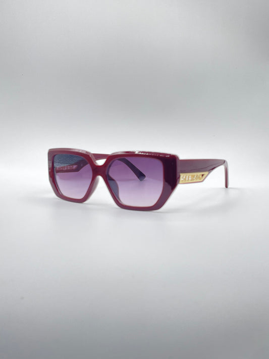 Angular Maroon Frame Women's Sunglasses-171