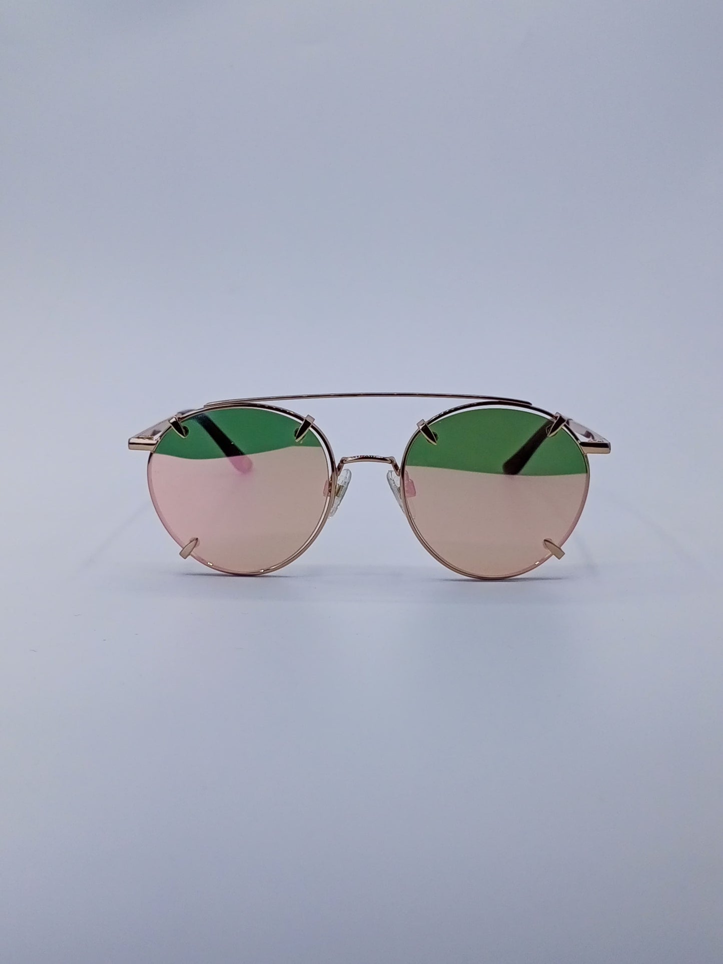 Golden Green Pink Gradient Round Sunglasses-223