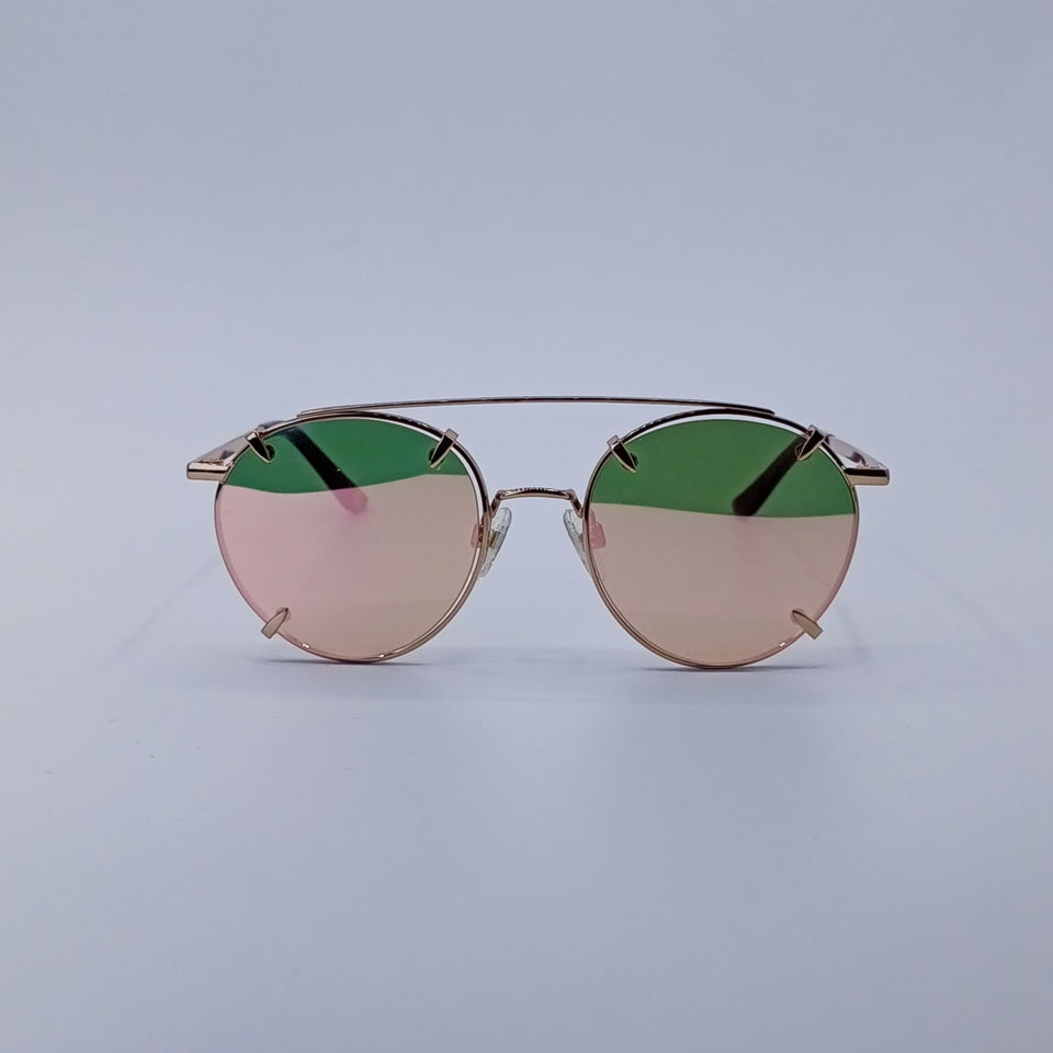 Golden Green Pink Gradient Round Sunglasses-223