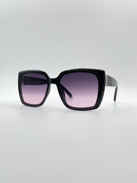 Acetate Black Frame Women's Sunglasses-087