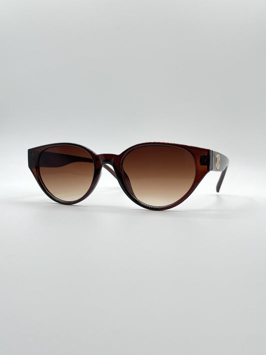 Circular Brown Frame Women's Sunglasses-088