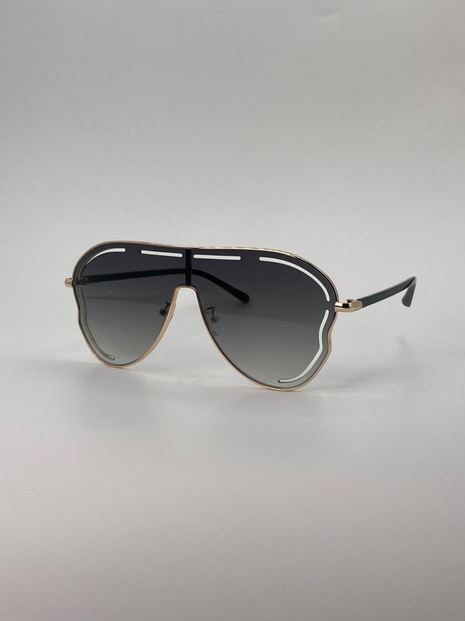 Gold Frame Shield Sunglasses Black Lenses-246