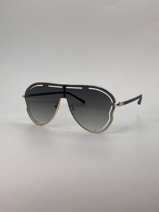 Gold Frame Shield Sunglasses Black Lenses-246