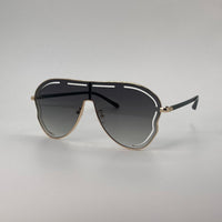 Gold Frame Shield Sunglasses Black Lenses-246