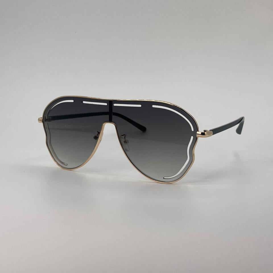Gold Frame Shield Sunglasses Black Lenses-246