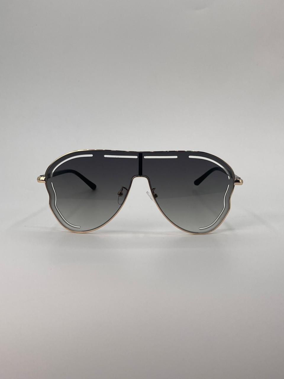 Gold Frame Shield Sunglasses Black Lenses-246