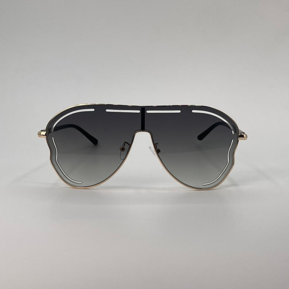 Gold Frame Shield Sunglasses Black Lenses-246