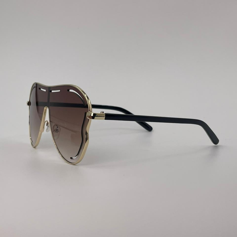 Gold Frame Shield Sunglasses Brown Lenses-247